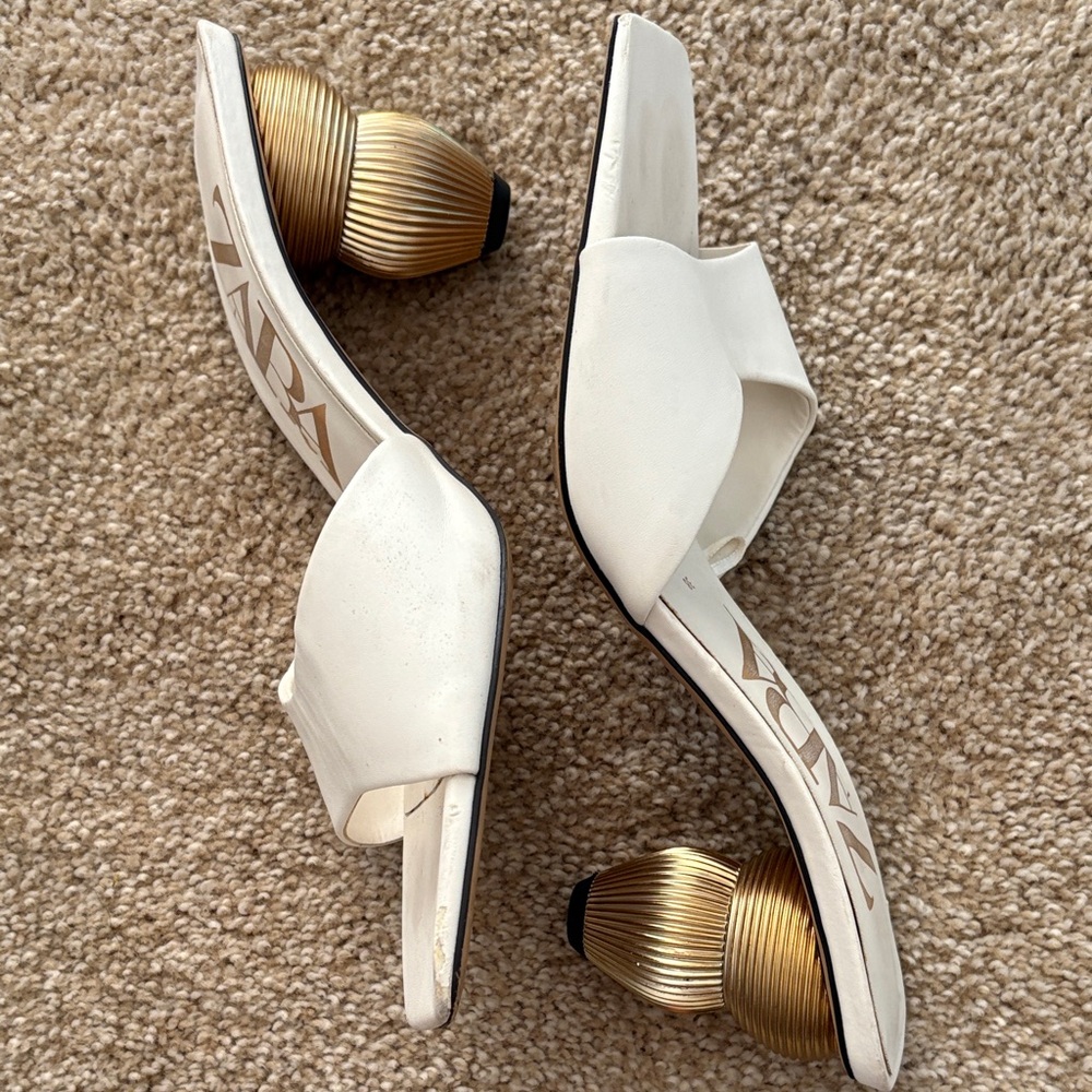 Zara Elegant White and Gold Heels - Picture 4 of 4